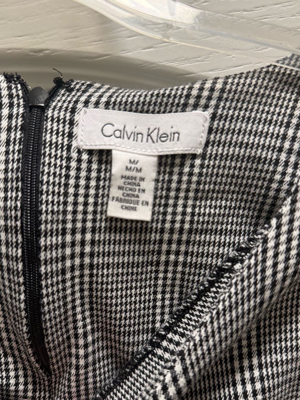 Calvin Klein Black and White Plaid Bell Sleeve Blouse - Picture 3 of 5